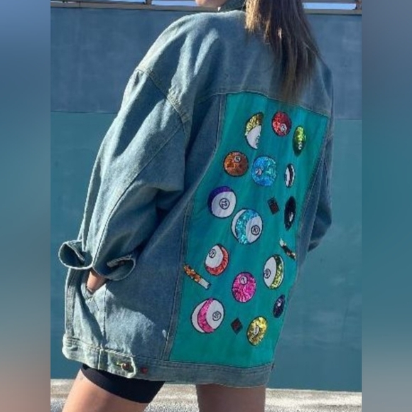 Vintage 80's-90's Cedars Sz M Art Jean Jacket Denim Billards Pool Unisex? - Picture 4 of 13